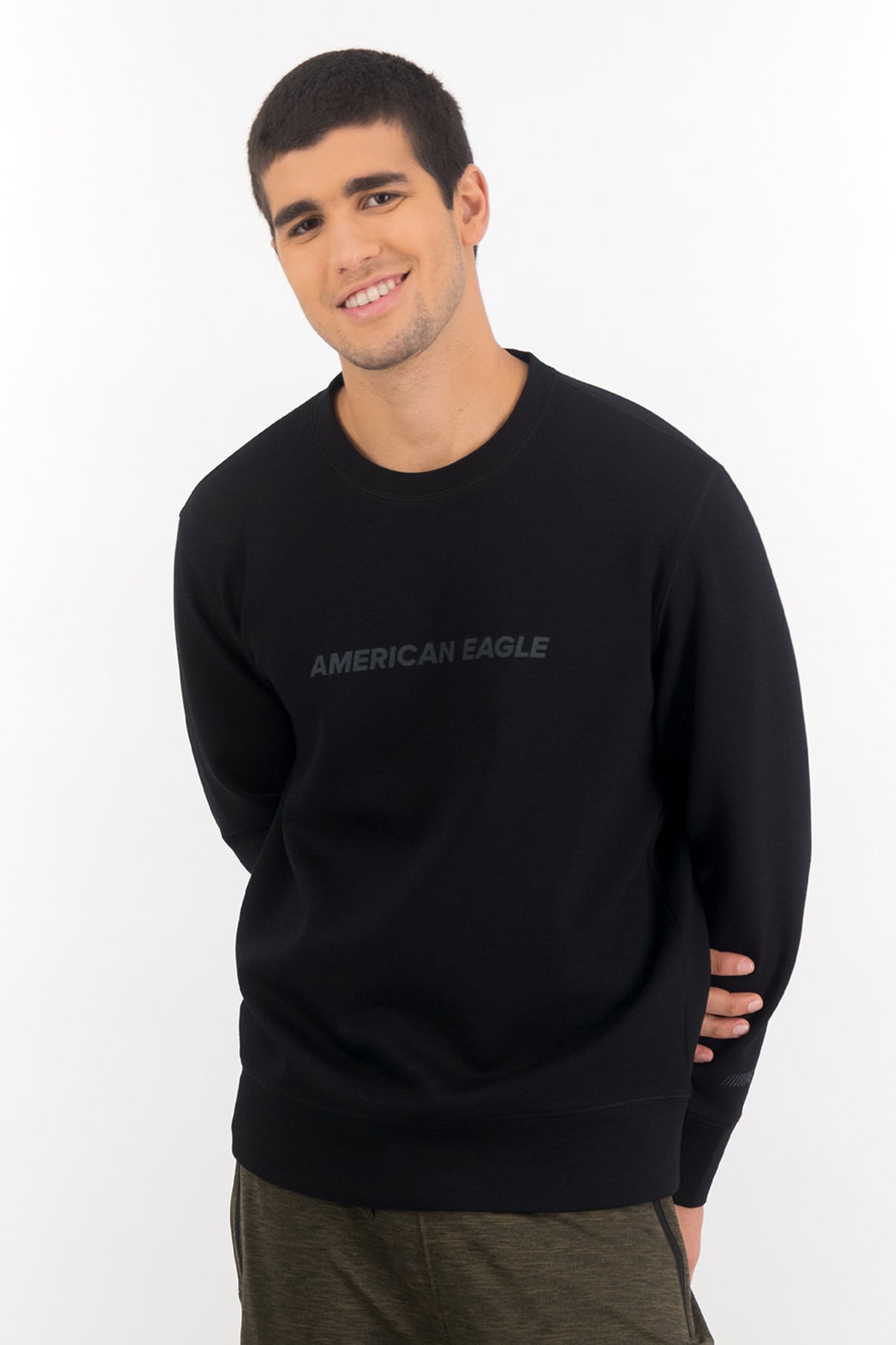 American Eagle, Bluza sport cu decolteu la baza gatului si logo, Negru