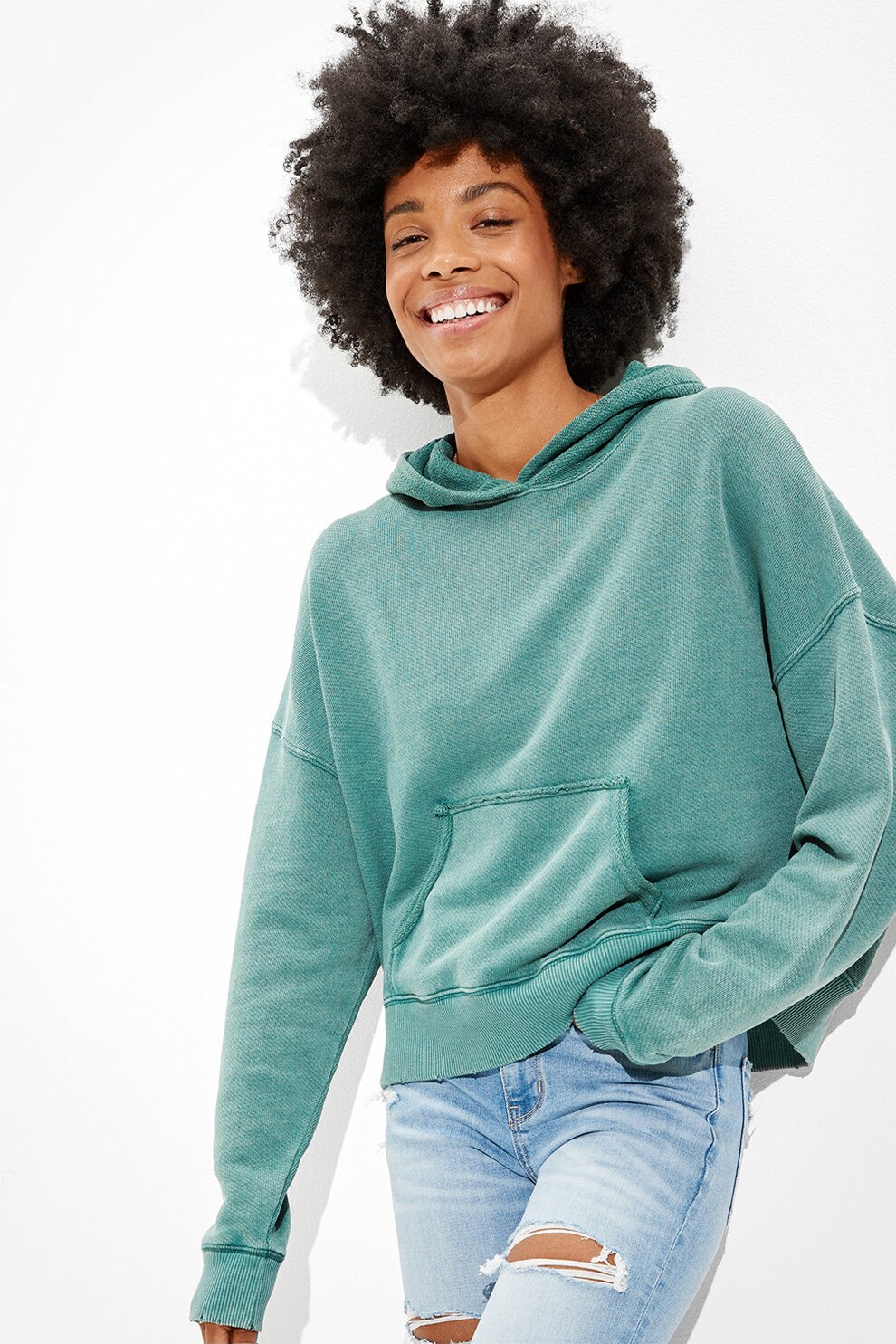 American Eagle, Hanorac supradimensionat cu aspect texturat, Verde