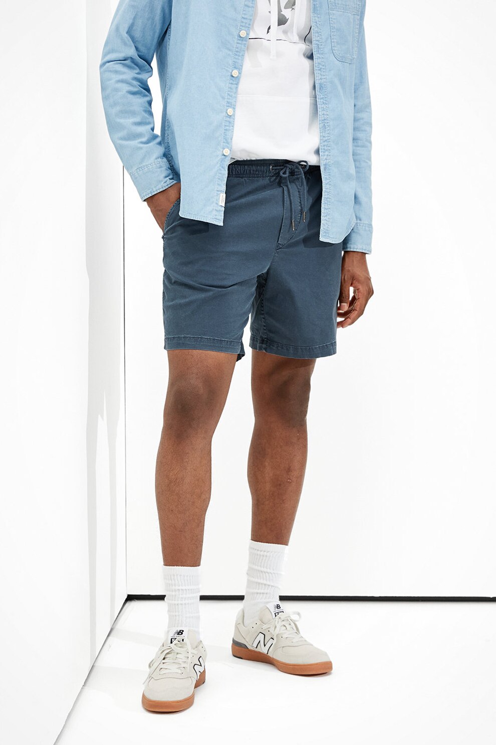 American Eagle, Pantaloni scurti din amestec de lyocell, Bleumarin