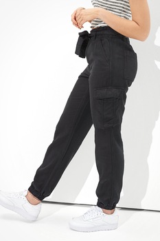 American Eagle, Pantaloni cargo cu talie inalta, Negru stins American Eagle, Pantaloni cargo cu talie inalta, Negru stins