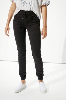 American Eagle, Pantaloni cu talie inalta si buzunare, Negru stins American Eagle, Pantaloni cu talie inalta si buzunare, Negru stins