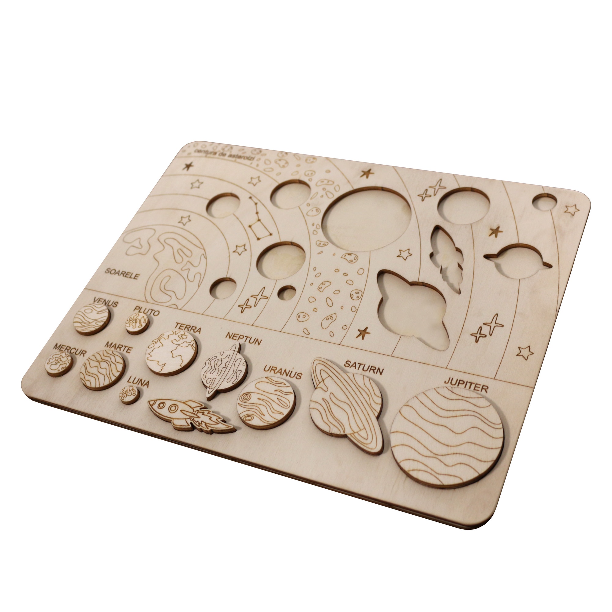 Puzzle montessori sistem solar din lemn personalizat 32 cm x 25 cm