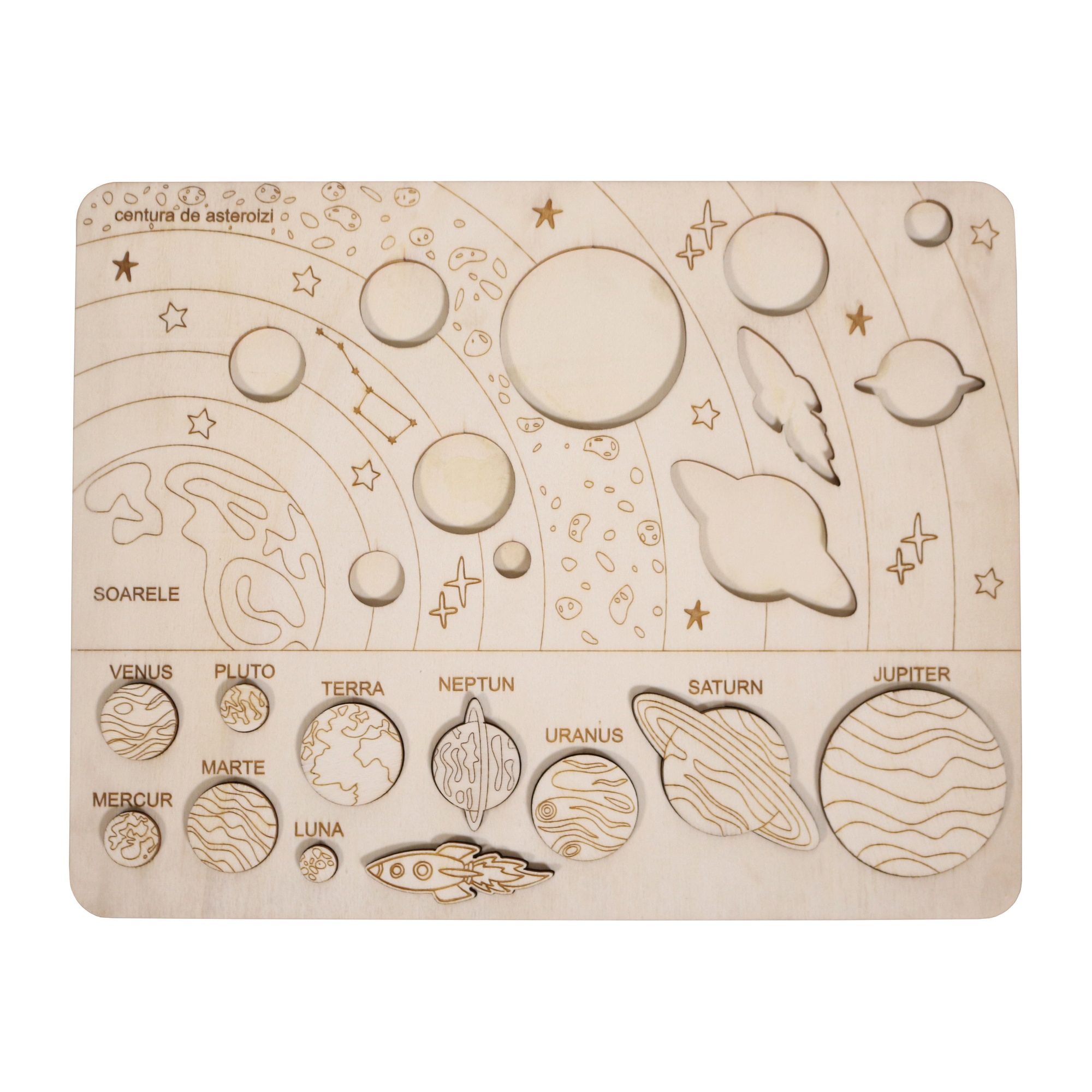 Puzzle montessori sistem solar din lemn 32 cm x 25 cm