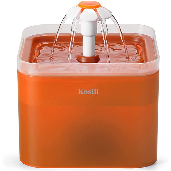 Dispenser pentru apa de tip fantana, Kosiil®, 2 L, LED, ABS, Filtru, Portocaliu