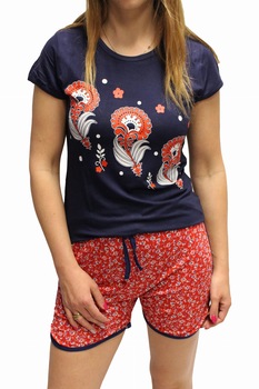 Pijama scurta cu imprimeu floral, Rinda, Multicolor, Multicolor Pijama scurta cu imprimeu floral, Rinda, Multicolor, Multicolor