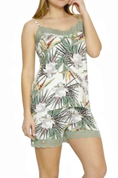 Pijama scurta cu imprimeu floral si dantela, Rinda, Viscoza, Multicolor, Multicolor Pijama scurta cu imprimeu floral si dantela, Rinda, Viscoza, Multicolor, Multicolor