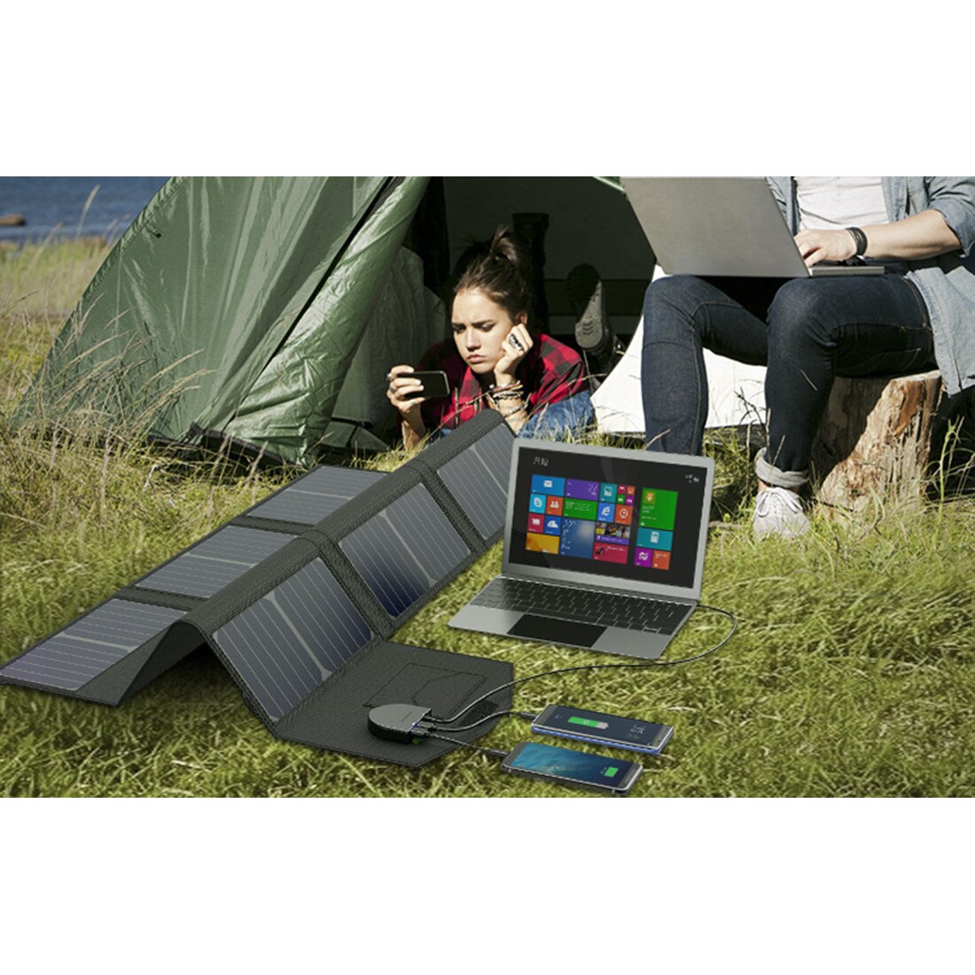 Преносим соларен панел Allpowers, 21W, с 2 USB порта и USB-C изход ...