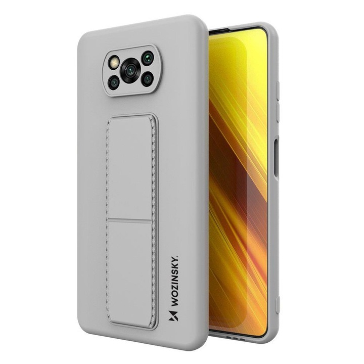 Telefontok Xiaomi Poco X3 NFC / Poco X3 Pro - Wozinsky Kickstand szürke kitámasztható szilikon hátlap tok