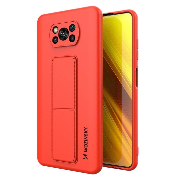 Telefontok Xiaomi Poco X3 NFC / Poco X3 Pro - Wozinsky Kickstand piros kitámasztható szilikon hátlap tok
