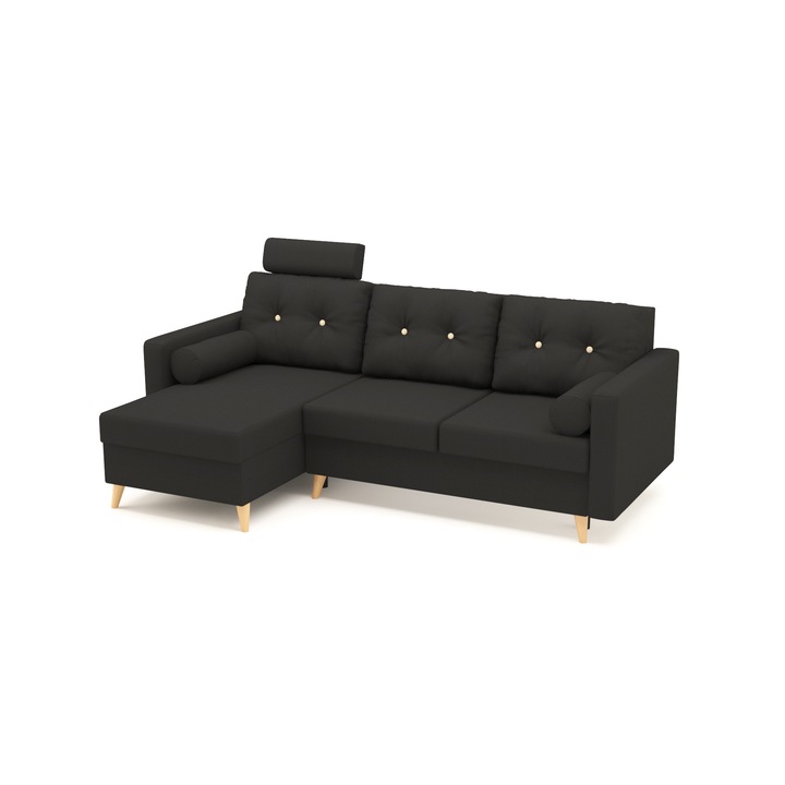 Coltar extensibil, reversibil BONZO Black de 3 locuri, 225 x 140 x 90 cm