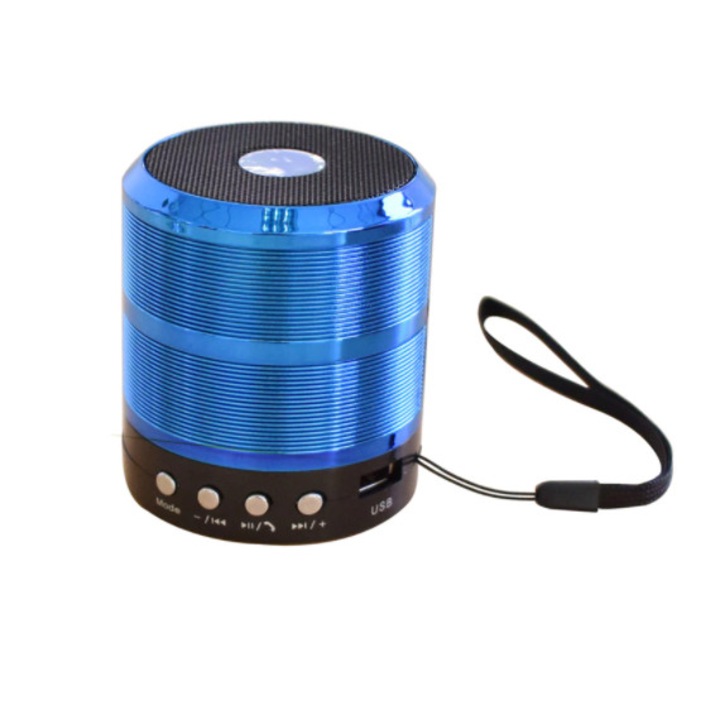 Mini Boxa Portabila KlaussTech, Handsfree, USB, Bluetooth, Radio FM, Design Compact, Moderna, Usor de Folosit, Albastru