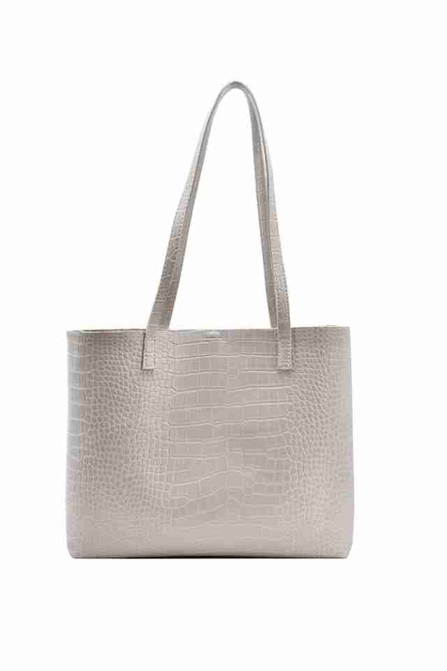 Set geanta de dama Kasia alb unt din piele ecologica si portfard, 31 x 28 x 14 cm