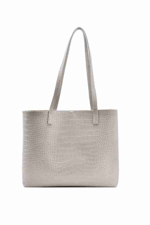 Set geanta de dama Kasia alb unt din piele ecologica si portfard, 31 x 28 x 14 cm