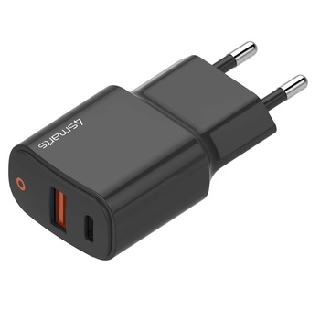 Sursa de alimentare pentru USB cu USB, iesire USB-C si tehnologii de incarcare rapida, 4smarts Wall Charger DoublePort 20W PD, negru Sursa de alimentare pentru USB cu USB, iesire USB-C si tehnologii de incarcare rapida, 4smarts Wall Charger DoublePort 20W PD, negru