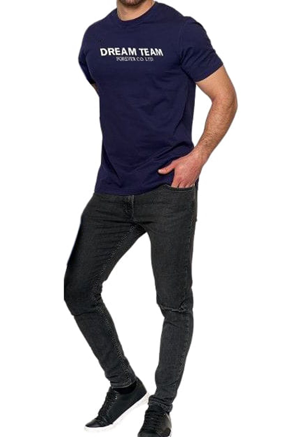 Tricou cu decolteu rotund, Moraj, Dream Team, Bumbac, Bleumarin, Bleumarin