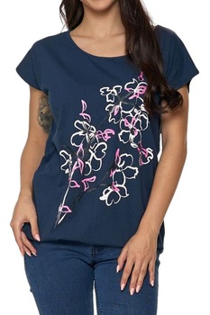 Tricou cu decolteu rotund, Moraj, Imprimeu floral, Bumbac, Multicolor, Multicolor Tricou cu decolteu rotund, Moraj, Imprimeu floral, Bumbac, Multicolor, Multicolor