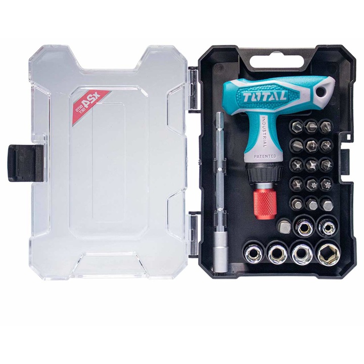 Комплект отвертка с битове Total, Т-дръжка, 24 части