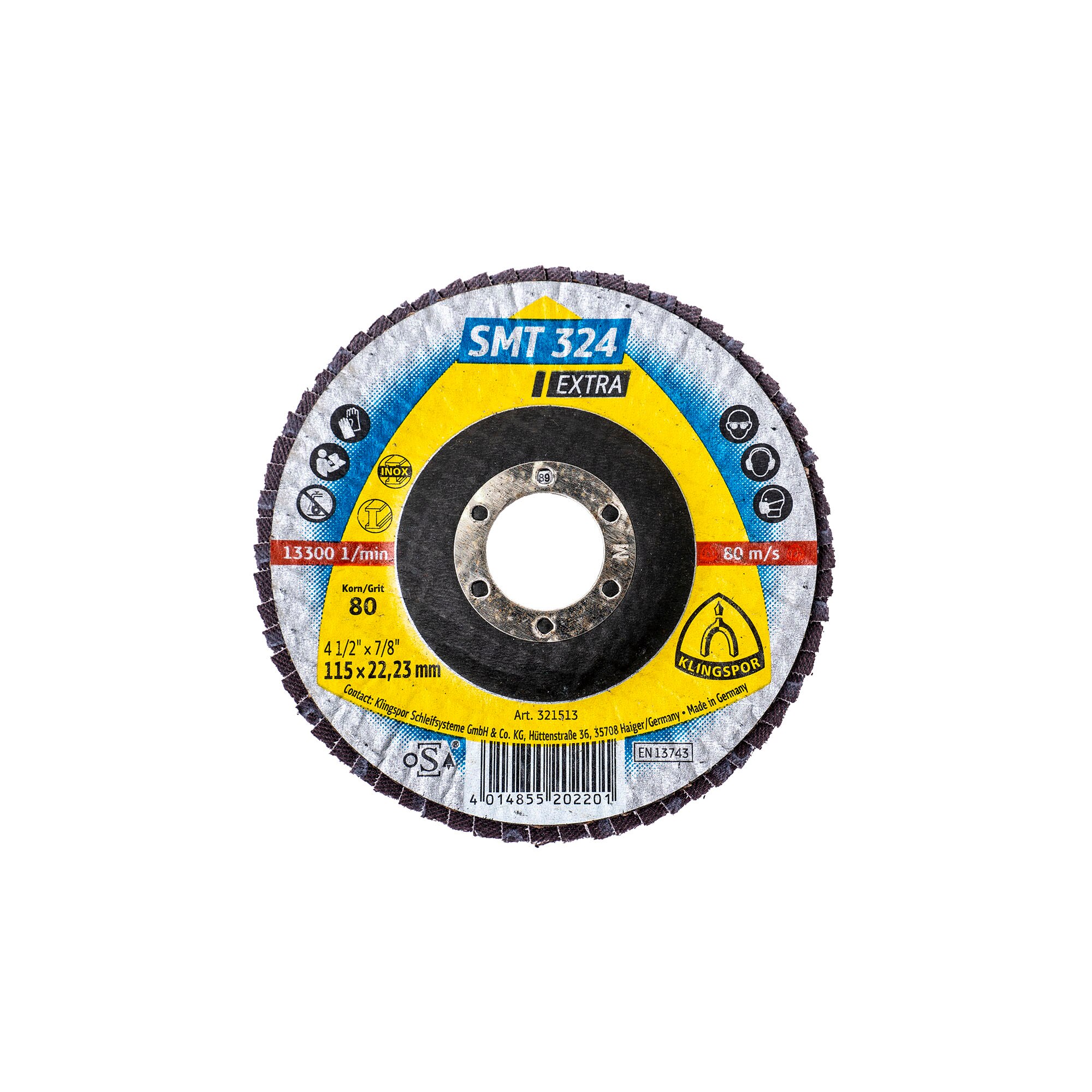 Disc lamelar frontal Klingspor SMT 324, P80 115X22.23 / EXT 321513