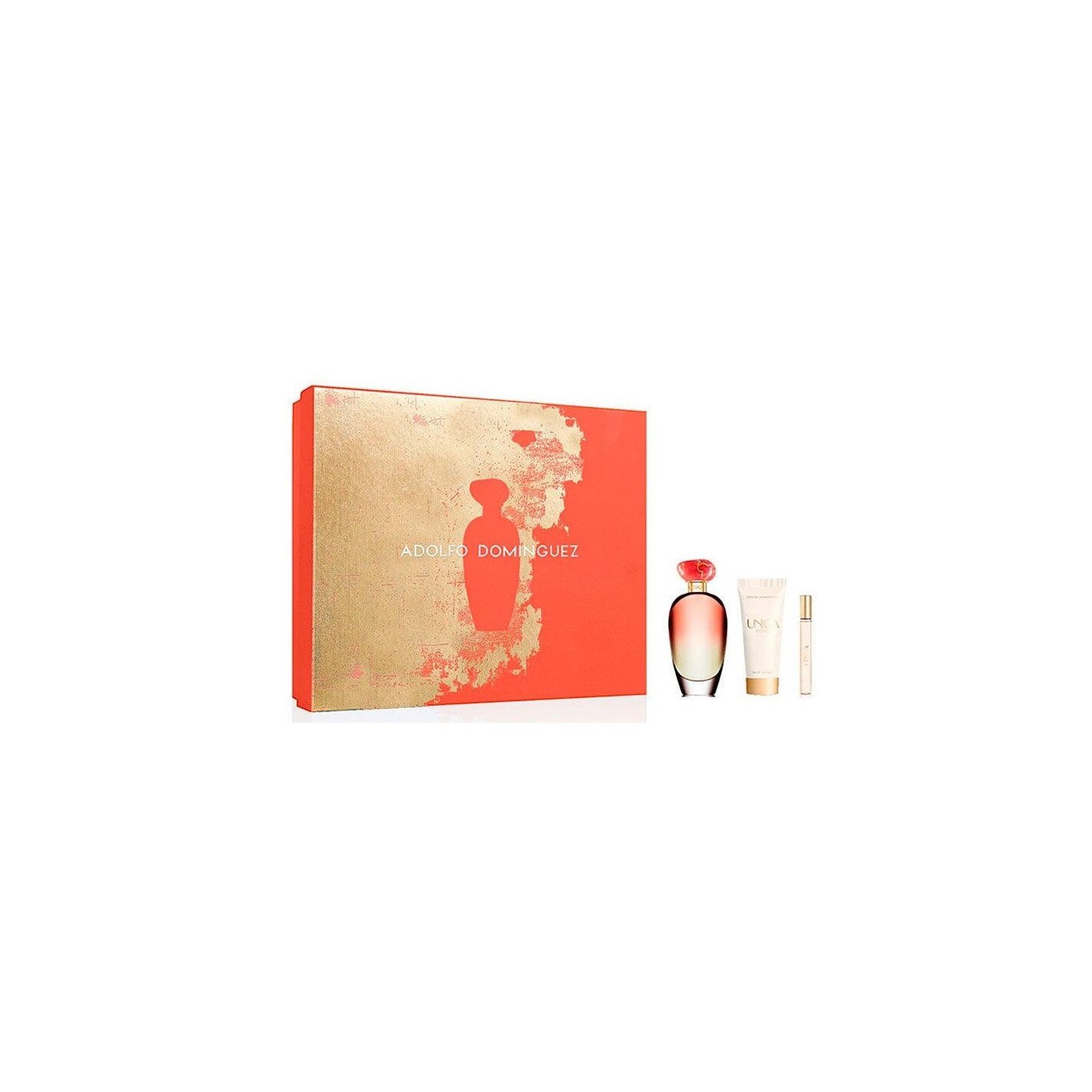 Set femei Adolfo Dominguez, Unica Coral, Apa de toaleta 100 ml, Lotiune de corp 75 ml, Mini parfum 10 ml