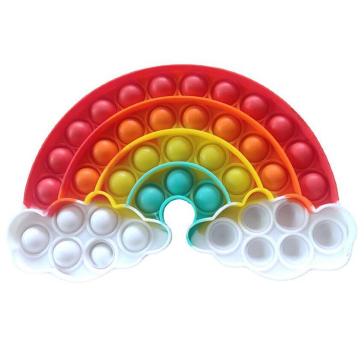 Jucarie senzoriala UBEPRO, Pop Push It Sensory Squeeze Fidget Toy, Curcubeu, Silicon, Multicolor