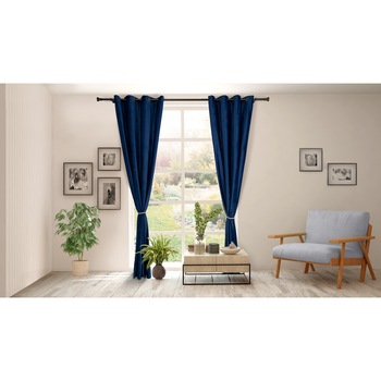 Set 2 draperii Heinner Home, catifea, 140x270 cm, sistem de prindere cu inele metalice, 2 cordoane tip sfoara, albastru Set 2 draperii Heinner Home, catifea, 140x270 cm, sistem de prindere cu inele metalice, 2 cordoane tip sfoara, albastru