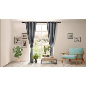 Set 2 draperii Heinner Home, catifea, 140x270 cm, sistem de prindere cu inele metalice, 2 cordoane tip sfoara, gri Set 2 draperii Heinner Home, catifea, 140x270 cm, sistem de prindere cu inele metalice, 2 cordoane tip sfoara, gri