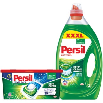 Pachet promo Detergent lichid Persil Universal Gel, 80 spalari, 4L & Detergent capsule Persil Power Caps Universal, 26 capsule Pachet promo Detergent lichid Persil Universal Gel, 80 spalari, 4L & Detergent capsule Persil Power Caps Universal, 26 capsule