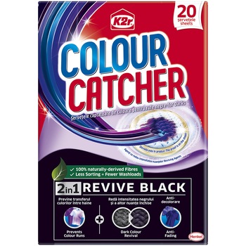 Servetele captatoare de culoare pentru rufe negre K2r Colour Catcher Revive Black, 20 Spalari Servetele captatoare de culoare pentru rufe negre K2r Colour Catcher Revive Black, 20 Spalari