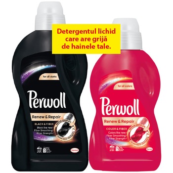 Pachet promo Detergent lichid Perwoll Renew Black 30 spalari, 1.8 l & Perwoll Renew Color 15 spalari, 900 ml Pachet promo Detergent lichid Perwoll Renew Black 30 spalari, 1.8 l & Perwoll Renew Color 15 spalari, 900 ml
