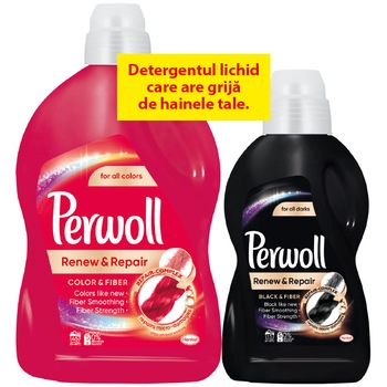 Pachet promo Detergent lichid Perwoll Renew Color 45 spalari, 2.7 l & Perwoll Renew Black 15 spalari, 900 ml Pachet promo Detergent lichid Perwoll Renew Color 45 spalari, 2.7 l & Perwoll Renew Black 15 spalari, 900 ml