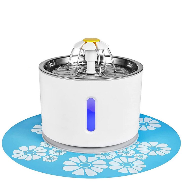 Dispenser de apa tip fantana pentru pisici, Otel inoxidabil, Indicator LED, Accesorii, Alb