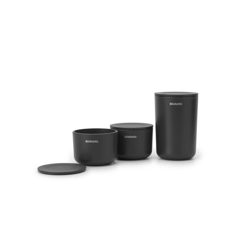 Set 3 recipiente baie ReNew, Brabantia, Negru, 15,2 x 76 x 11,4 cm