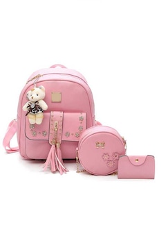 Set rucsac de dama Riley roz 3 in 1 din piele ecologica perfect pentru scoala, vacanta, 32 x 26 x 10 cm Set rucsac de dama Riley roz 3 in 1 din piele ecologica perfect pentru scoala, vacanta, 32 x 26 x 10 cm