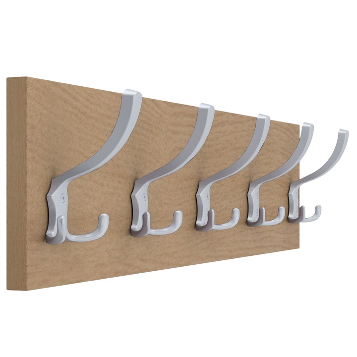 Cuier Pico, MDF, 17x60 cm, Aluminiu/Fag