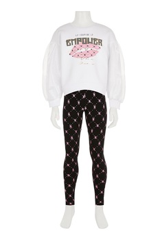 River Island, Set de bluza sport si colanti - 2 piese, Negru/Alb River Island, Set de bluza sport si colanti - 2 piese, Negru/Alb