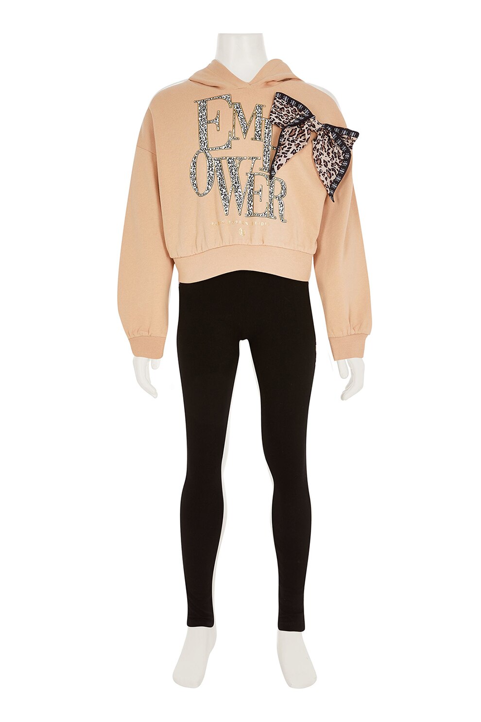 River Island, Set de hanorac si colanti - 2 piese, Bej/Negru