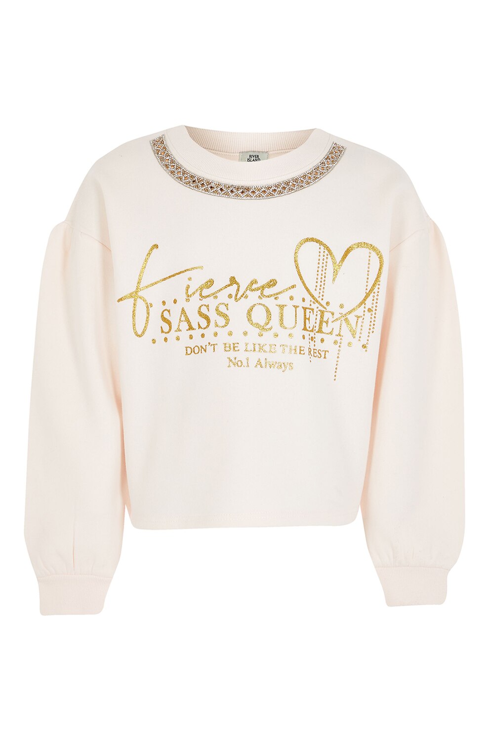 River Island, Bluza sport cu logo si maneci cazute, Alb