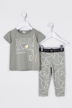 River Island, Set de colanti si tricou cu imprimeu - 2 piese, Gri River Island, Set de colanti si tricou cu imprimeu - 2 piese, Gri