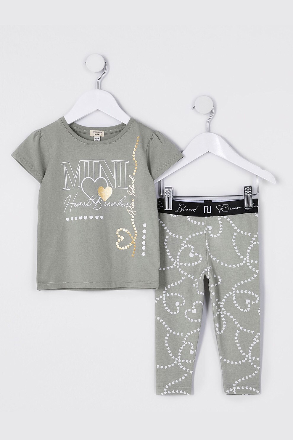 River Island, Set de colanti si tricou cu imprimeu - 2 piese, Gri