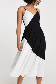 River Island, Rochie midi colorblock cu pliseuri, Negru/Alb River Island, Rochie midi colorblock cu pliseuri, Negru/Alb