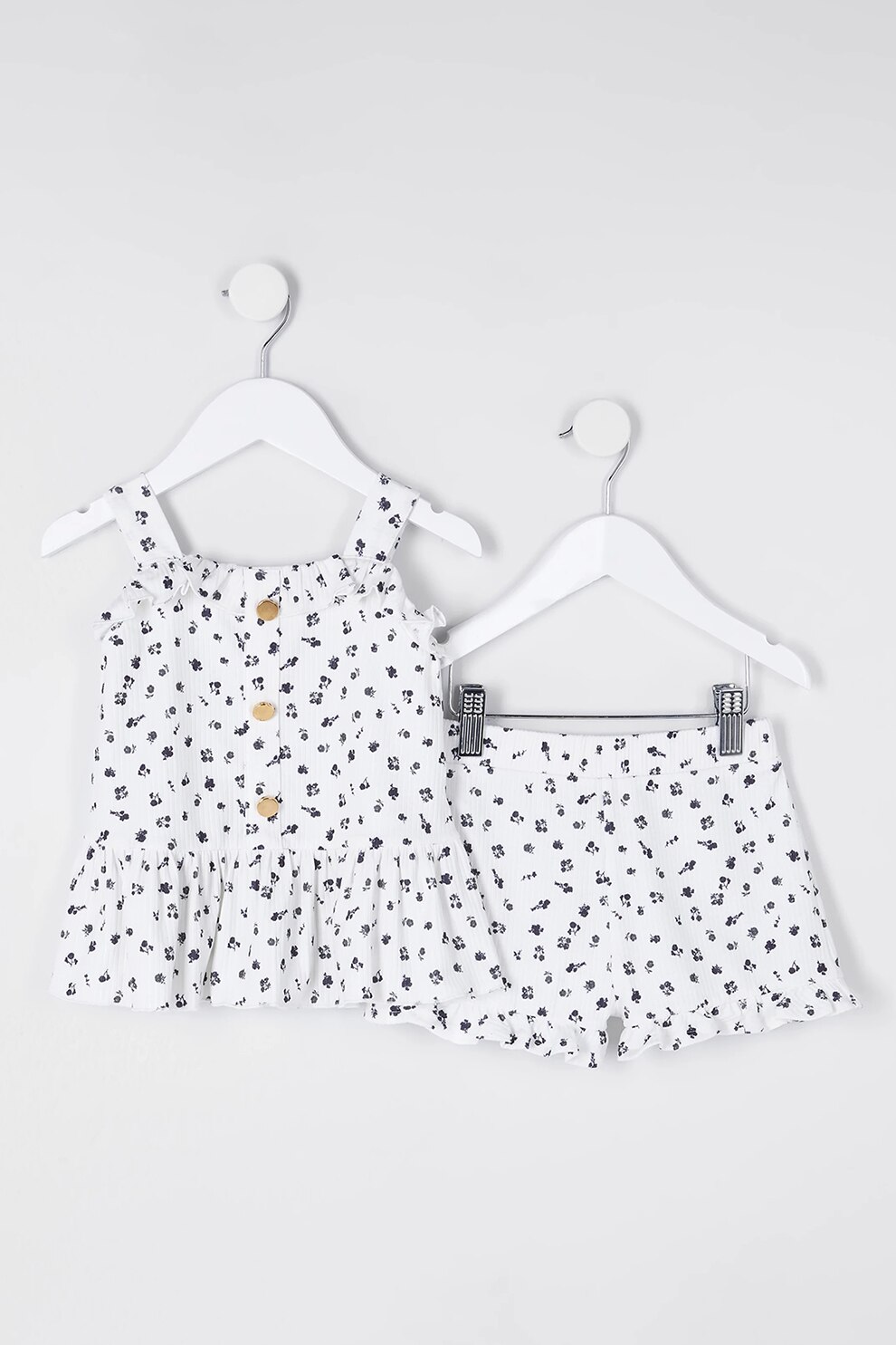 River Island, Set de top si pantaloni scurti - 2 piese, Alb/Negru