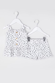 River Island, Set de pantaloni scurti si top cu imprimeu - 2 piese, Alb/Negru River Island, Set de pantaloni scurti si top cu imprimeu - 2 piese, Alb/Negru