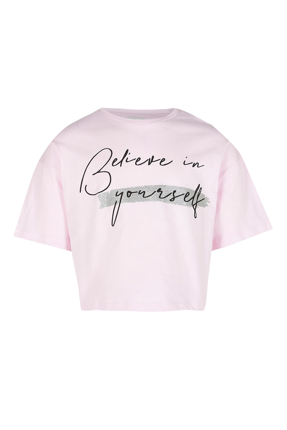 River Island, Tricou crop cu imprimeu text, Roz