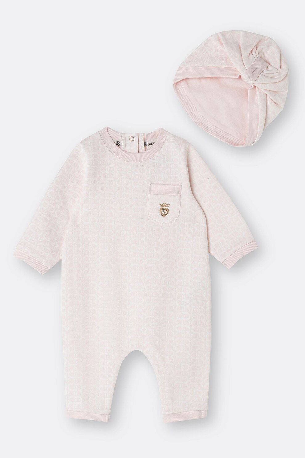 River Island, Set de salopeta si caciula - 2 piese, Roz pal