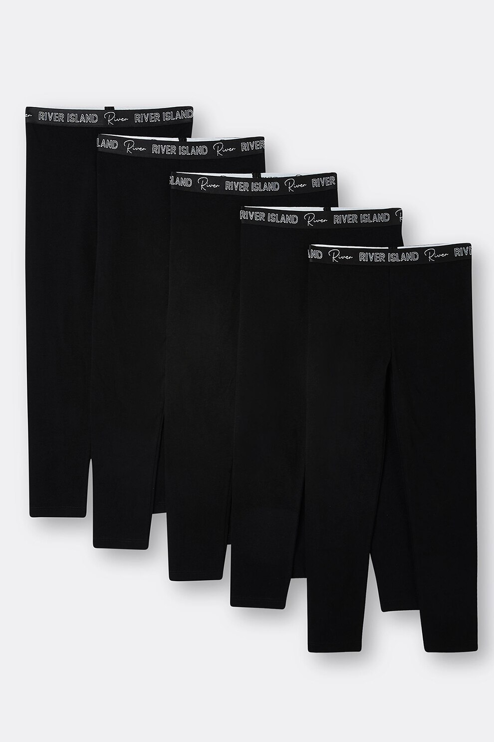 River Island, Set de colanti cu logo in talie, 5 perechi, Negru