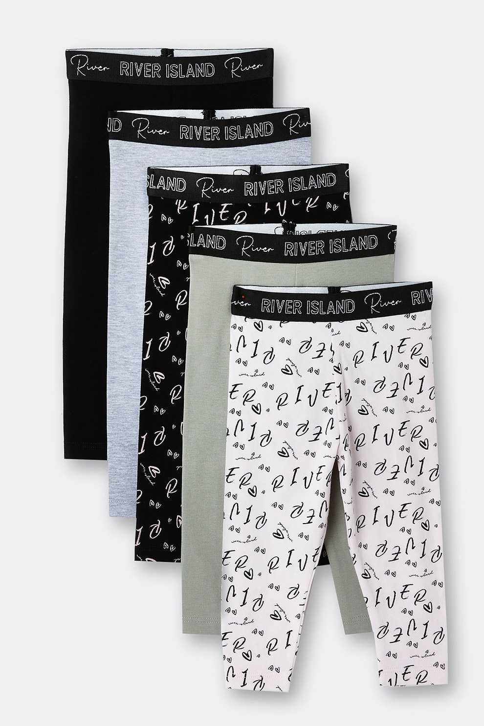 River Island, Set de colanti cu banda logo in talie - 5 perechi, Negru/Alb/Gri