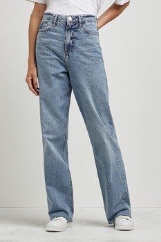 River Island, Blugi ampli cu talie inalta, Albastru deschis River Island, Blugi ampli cu talie inalta, Albastru deschis