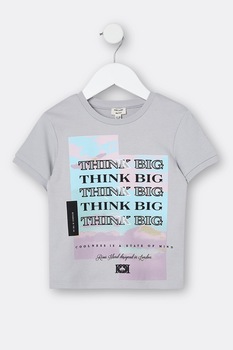 River Island, Tricou cu imprimeu text, Gri, 86 CM River Island, Tricou cu imprimeu text, Gri, 86 CM