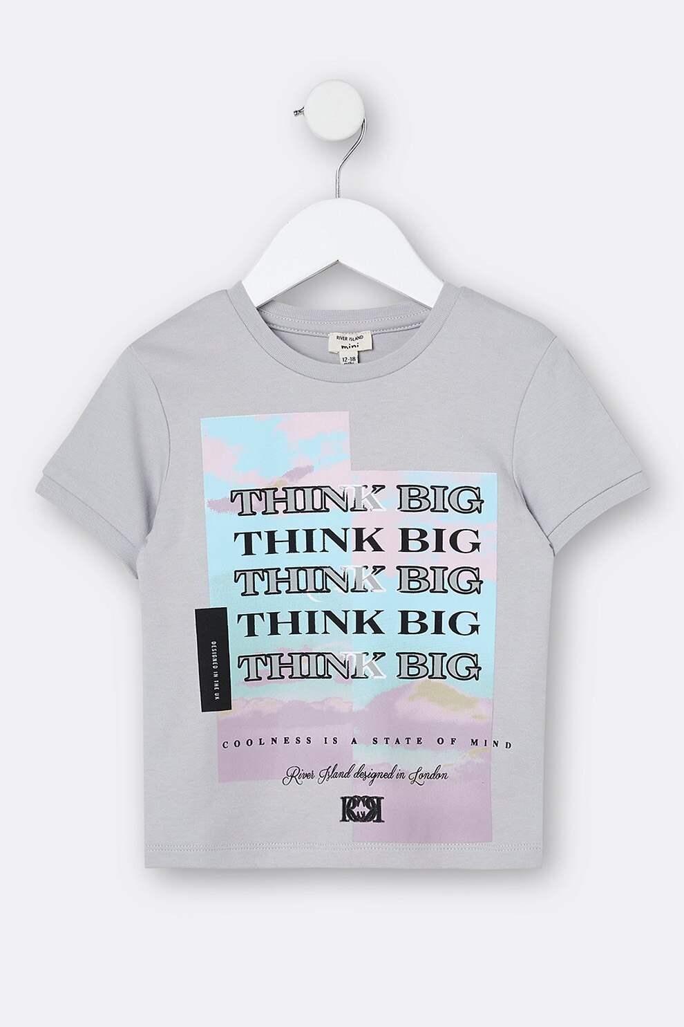River Island, Tricou cu decolteu la baza gatului si imprimeu, Gri