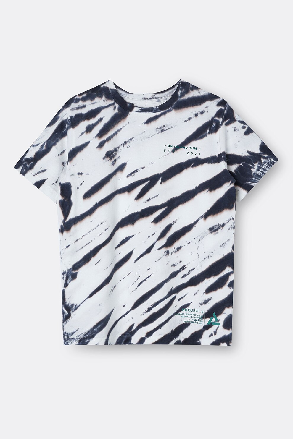 River Island, Tricou cu text si animal print, Bleumarin/Alb